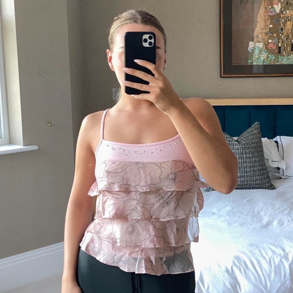 Vintage Morgan de Toi Pink Ruffle Floral Spring Top